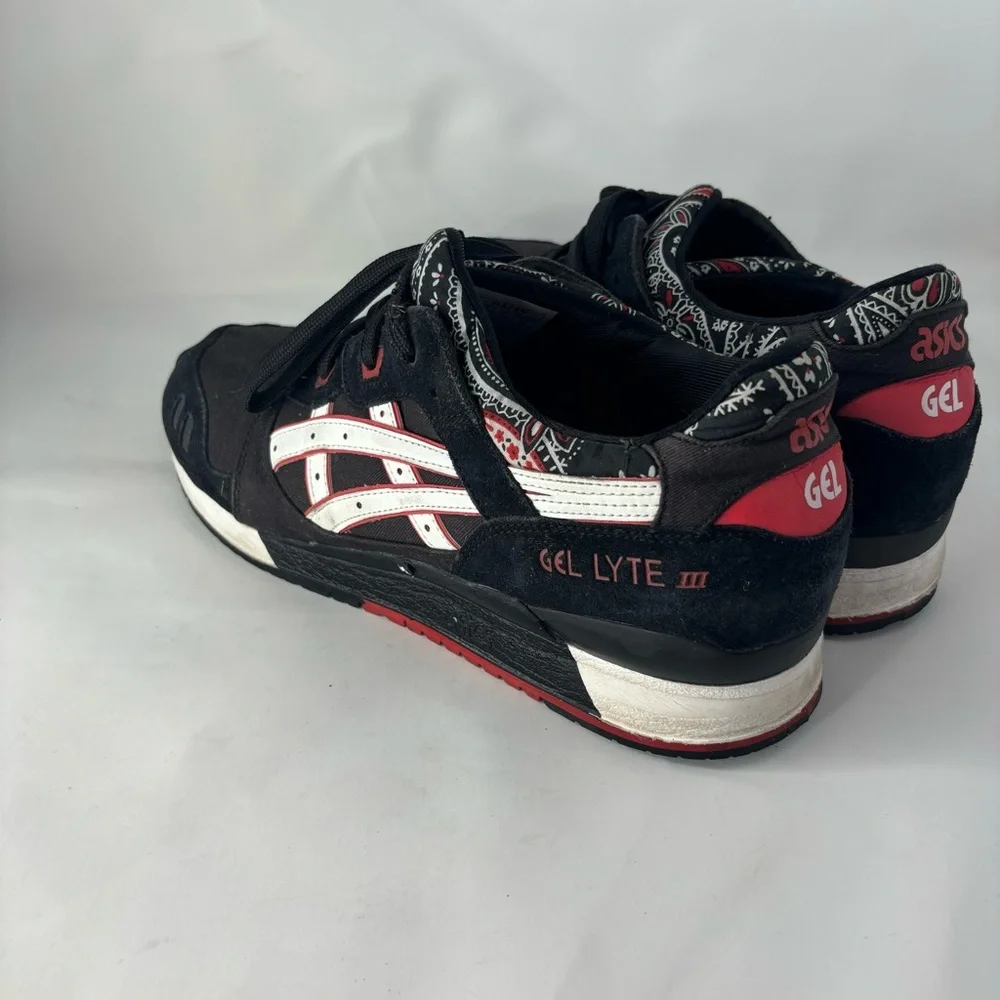 ASICS Gel Lyte III Bandana Black Red Shoes Mens Size 12.5 Sneakers H424N - Picture 4 of 8